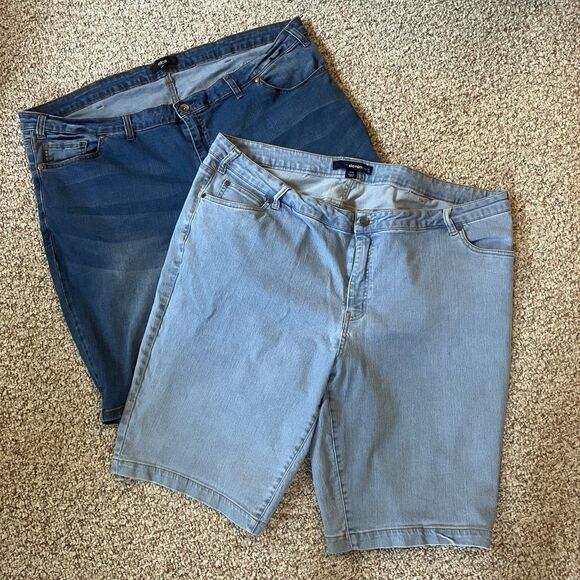 Lot of 2 Denim Shorts Womens Plus Size 24 W Bermuda Casual Stretch 5 Pocket - Picture 1 of 14